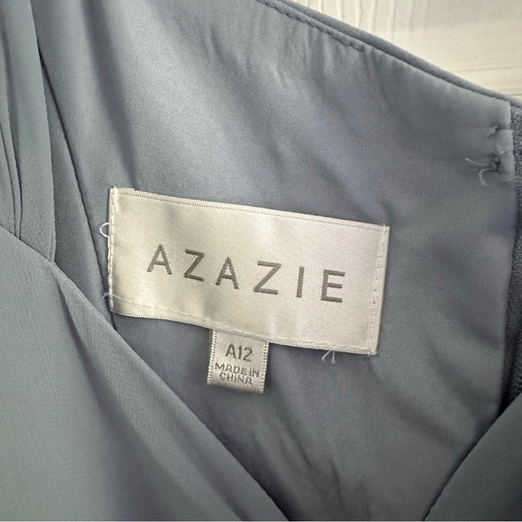 Size 12 Azazie Lianne A-Line Off the Shoulder Chiffon Dress - Twilight Color - Picture 12 of 12